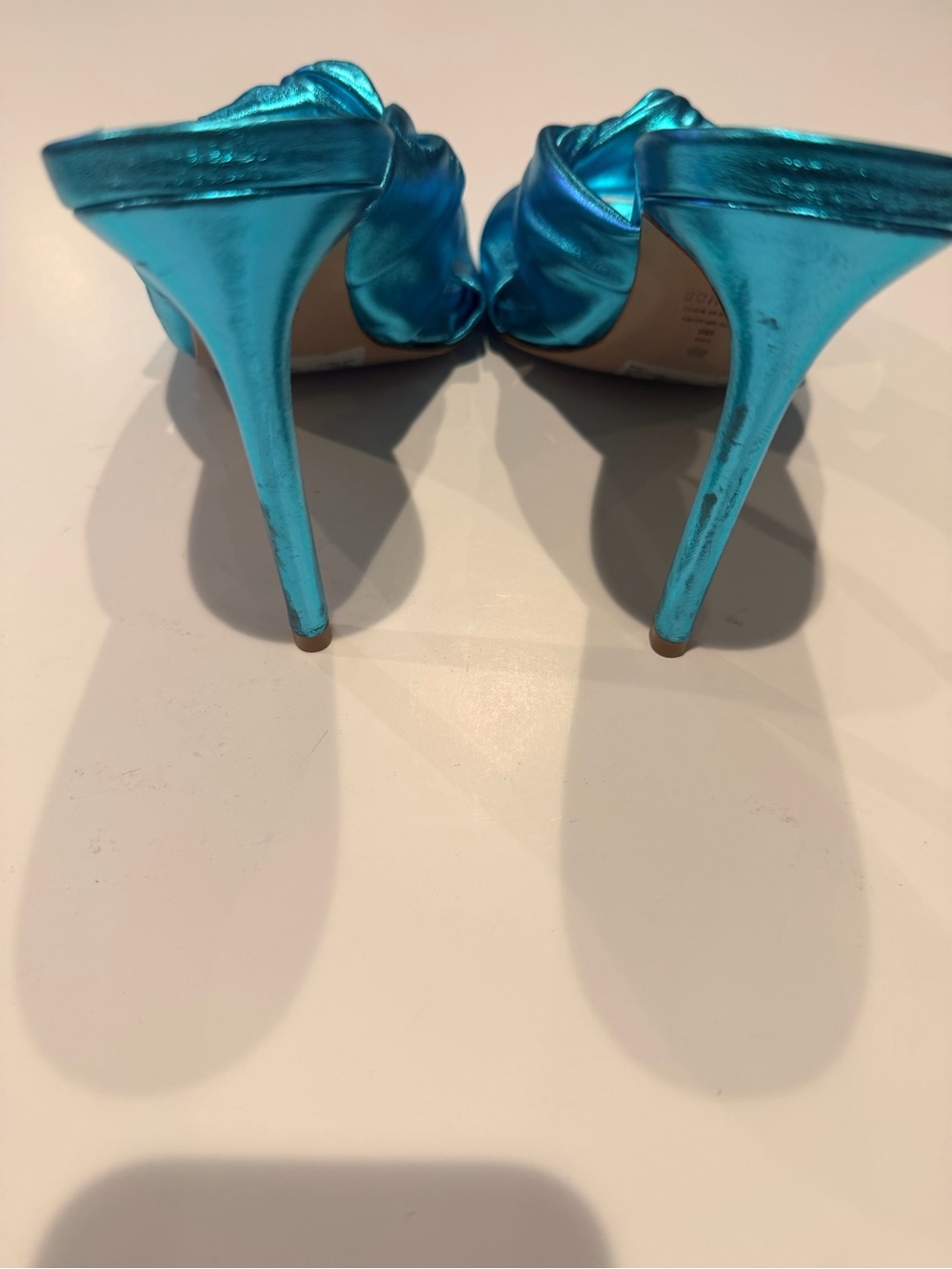 SCHUTZ Metallic Teal Knot Slip-On Heels - Picture 8 of 10
